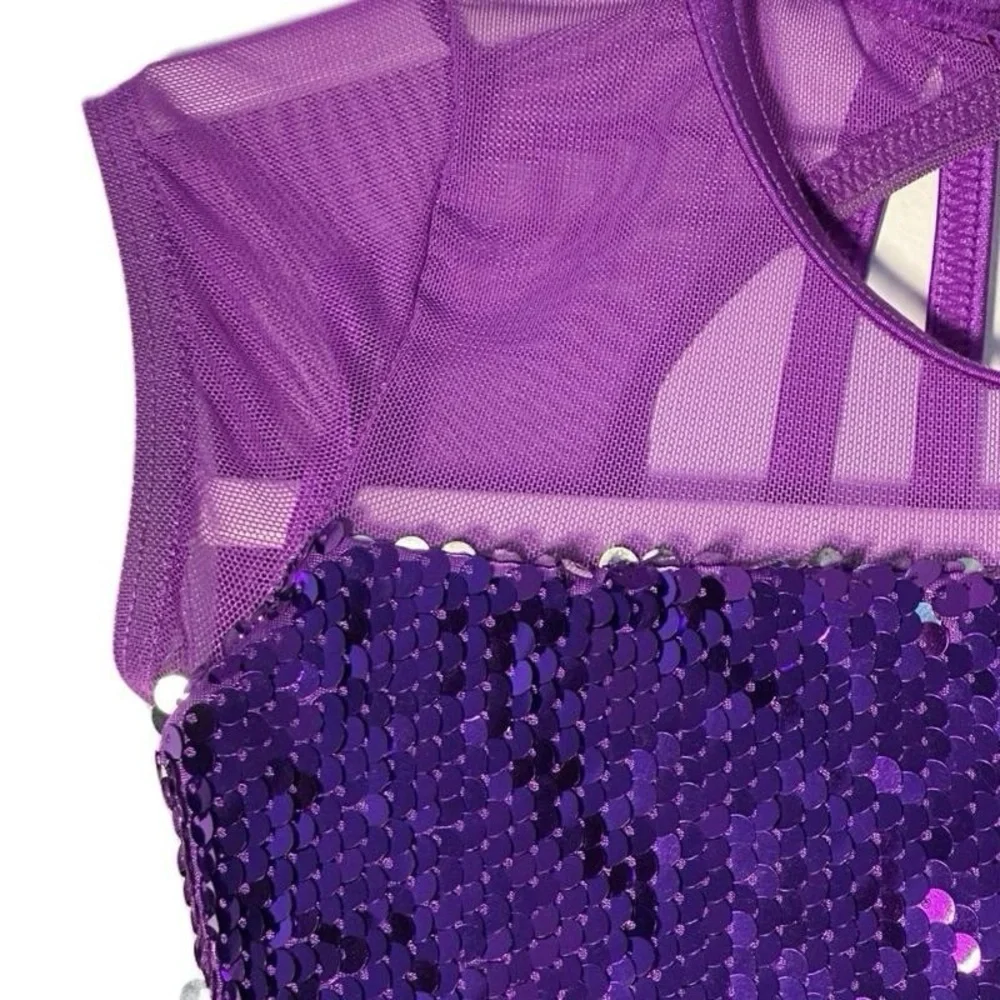 Weissman Purple Sequin Kids tiered dance dress Costume with small flaw‎ Size IC